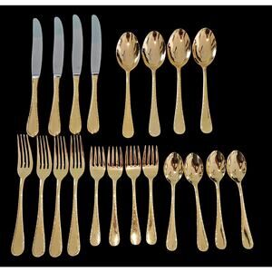 Vtg Towle Supreme Cutlery Stainless Gold Color Electroplated Service for‎ 4